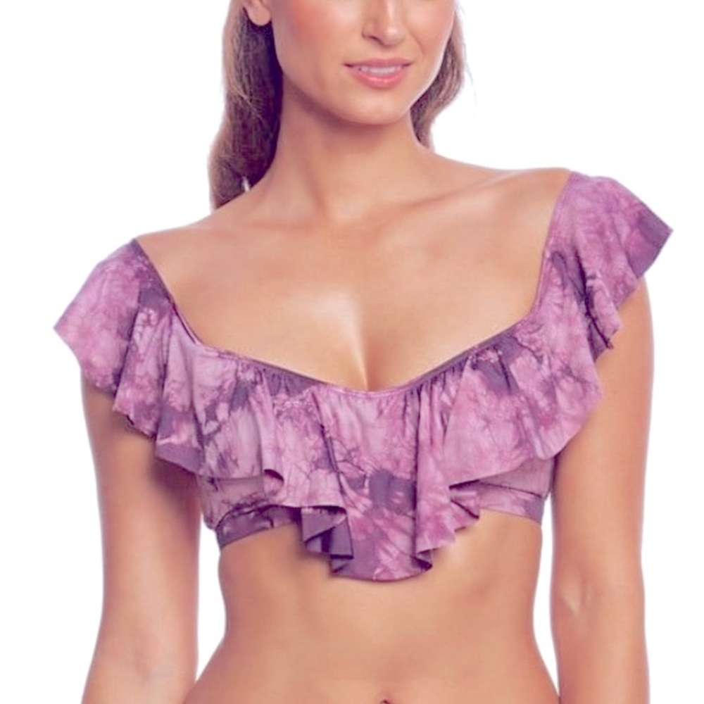 NEW Blue Life Purple Tie Dye Ruffle Bikini Top Size Small